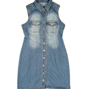 DENIM BUTTON UP JUMPER DRESS